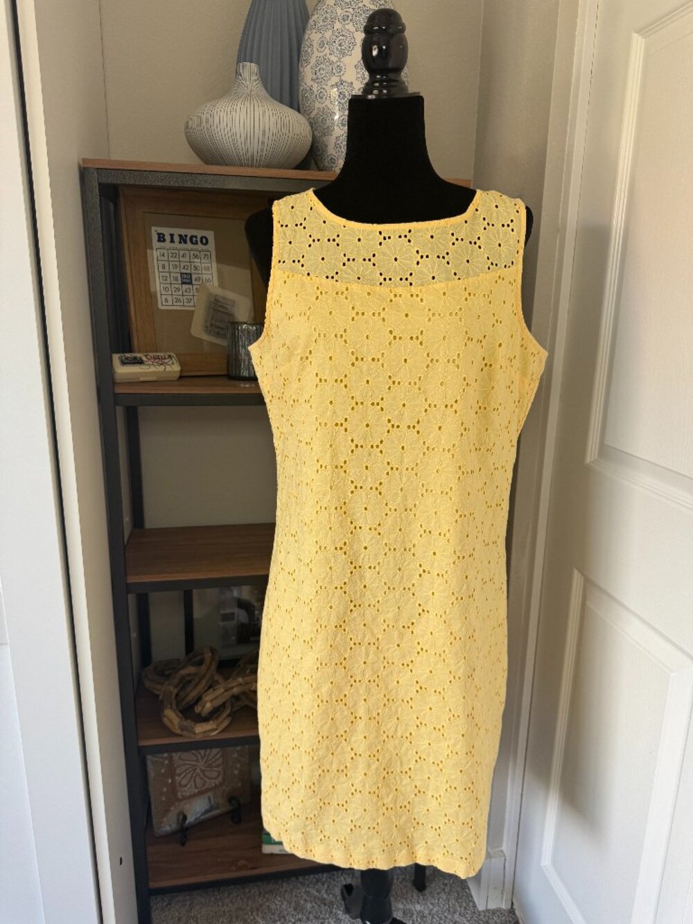 White House Black Market Yellow Eyelet Lined Sleeveless Mini Dress - Size 14